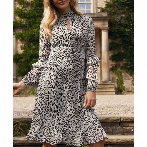 Leopard Print Fit & Flare Ruffle Dress - SOSANDAR - Modalova