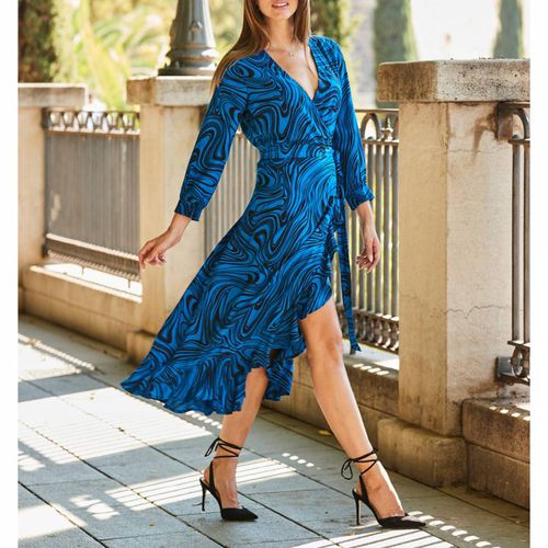 Blue/Black Swirl Print Dress - SOSANDAR - Modalova