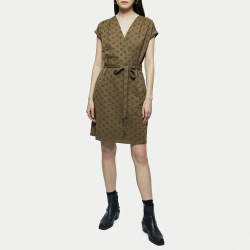 Khaki Cotton Broderie Wrap Dress - Jigsaw - Modalova