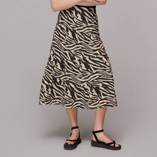 Black Animal Print Tiered Cotton Skirt - WHISTLES - Modalova
