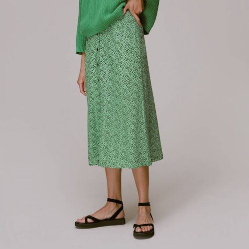 Green Animal Print Button Front Midi Skirt - WHISTLES - Modalova