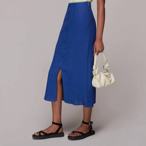 Blue Button Front Linen Midi Skirt - WHISTLES - Modalova