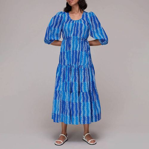 Blue Leaf Print Tiered Midi Dress - WHISTLES - Modalova