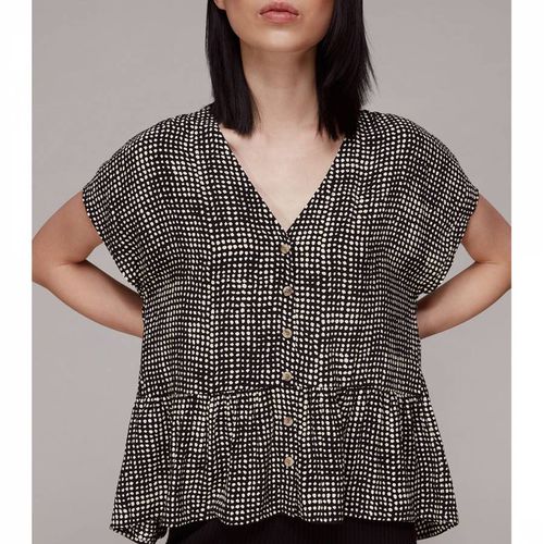 Black Check Print Peplum Top - WHISTLES - Modalova