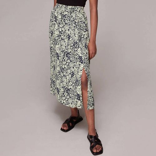 Navy Floral Print Midi Skirt - WHISTLES - Modalova