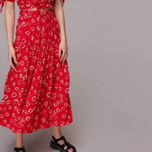 Red Floral Print Tiered Skirt - WHISTLES - Modalova