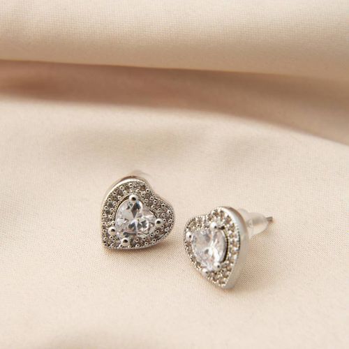 Silver Heart Stud Earrings - Elika - Modalova