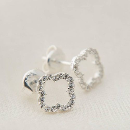 Silver Flower Stud Earrings - Elika - Modalova