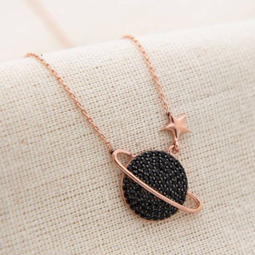 Rose Gold/Black Planet And Star Pendant Necklace - Elika - Modalova