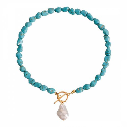 K Gold Turquoise & Pearl Necklace - Liv Oliver - Modalova