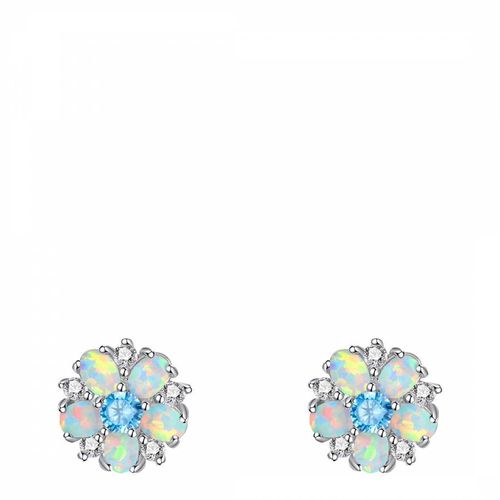 Silver Multi Blue Opal Stud Earrings - Liv Oliver - Modalova