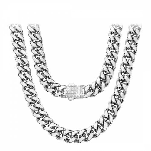 Silver Chain Link Cz Clasp Necklace - Stephen Oliver - Modalova