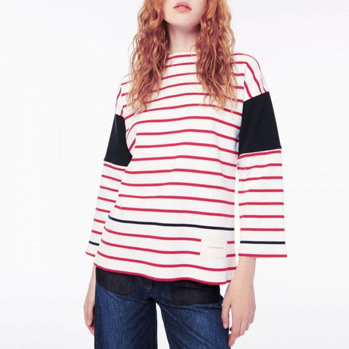 Red Striped Brenton Long Sleeve Cotton T-Shirt - Victoria Beckham - Modalova