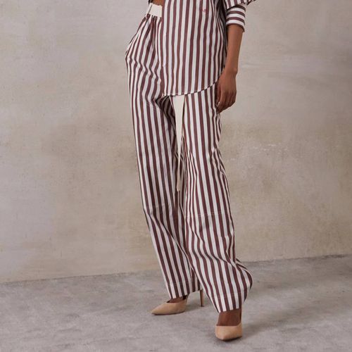 Dark Brown Striped Cotton Trousers - Victoria Beckham - Modalova