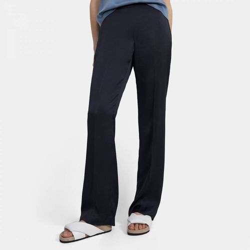 Navy Satin Wide Leg Trousers - Theory - Modalova