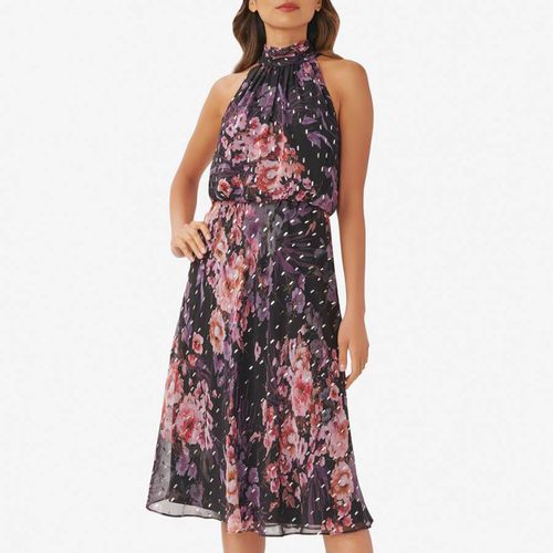 Black Floral Print Chiffon Halter Dress - Adrianna Papell - Modalova