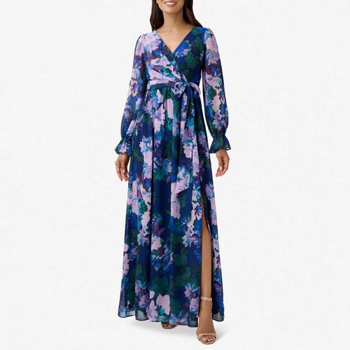 Navy Floral Print Wrap Gown - Adrianna Papell - Modalova