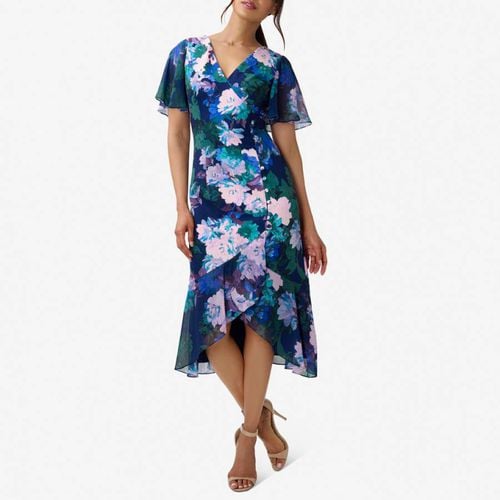 Navy Floral Print Button Dress - Adrianna Papell - Modalova
