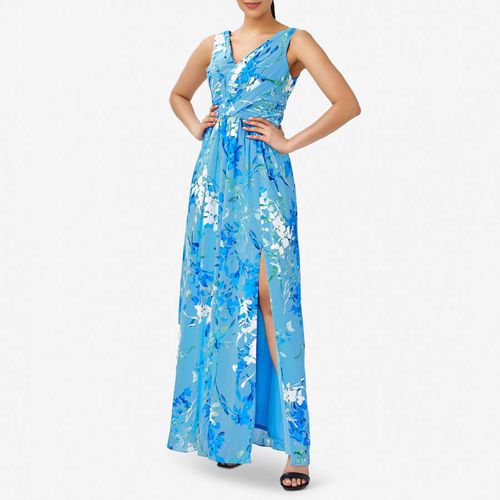 Blue Sleeveless Floral Print Gown - Adrianna Papell - Modalova