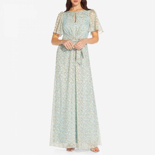 Blue Floral Print Gown - Adrianna Papell - Modalova