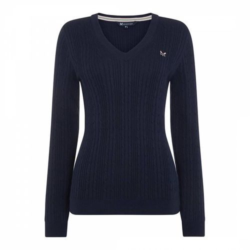 Navy Cotton Cable V Neck Jumper - Crew Clothing - Modalova