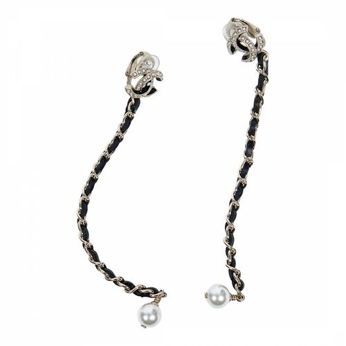 Black Gold Chanel CC Chain Drop Clip On Earrings - Vintage Chanel - Modalova