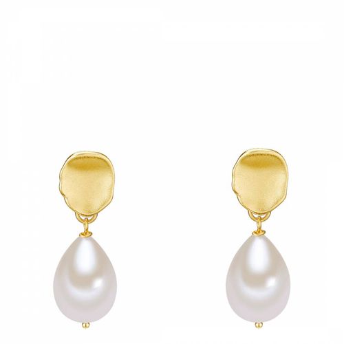 Gold Stud White Pearl Drop Earrings - Perldor - Modalova