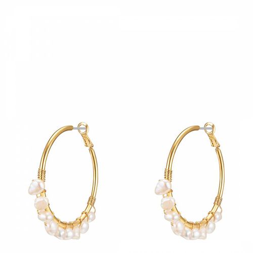 Gold Hoop Pearl Design Earrings - Perldor - Modalova