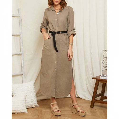 Camel Longline Linen Dress - LE MONDE DU LIN - Modalova