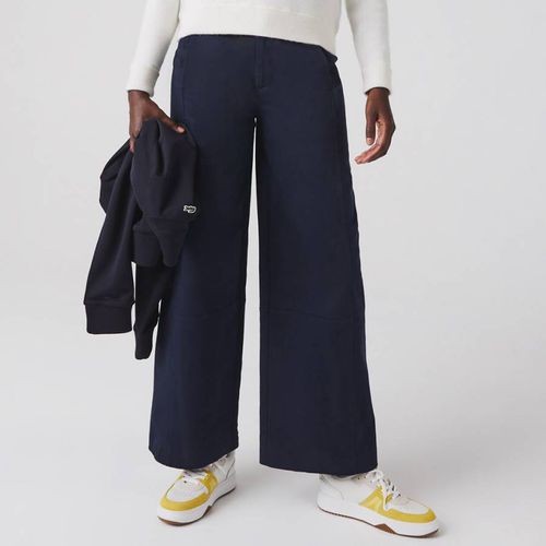 Navy Wide Leg Cotton Blend Trousers - Lacoste - Modalova