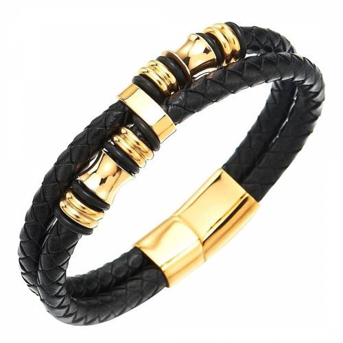 K Gold Black Leather Bracelet - Stephen Oliver - Modalova
