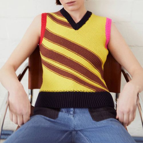 Yellow Patchwork Wool Stripe Top - Victoria Beckham - Modalova