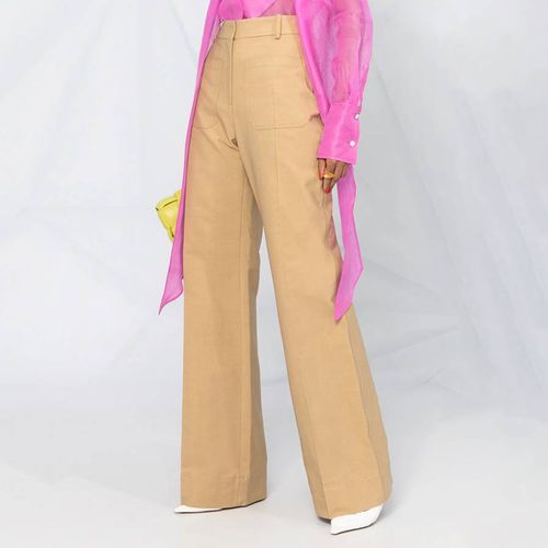Taupe Cotton Blend High Waisted 70'S Trousers - Victoria Beckham - Modalova