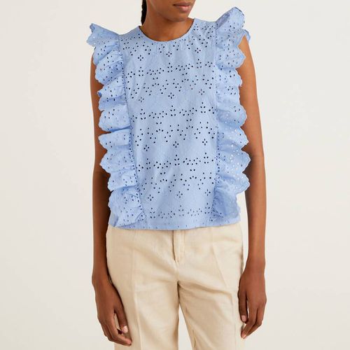 Blue Embroidered Frilled Blouse - United Colors of Benetton - Modalova