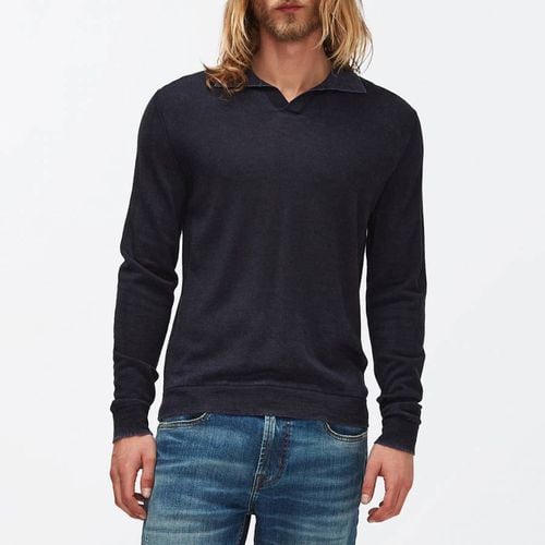 Navy Merino Wool Polo Jumper - 7 For All Mankind - Modalova