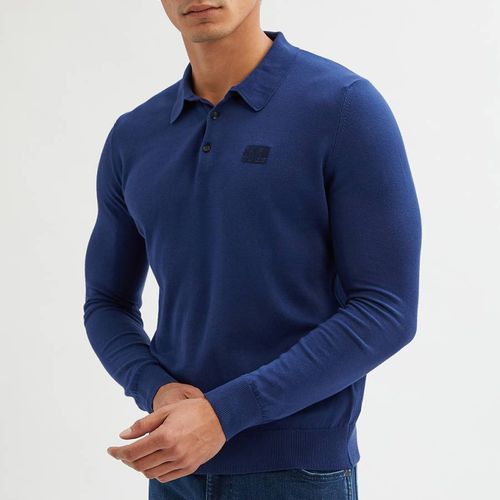 Navy Long Sleeve Cotton Polo Shirt - Cavalli Class - Modalova