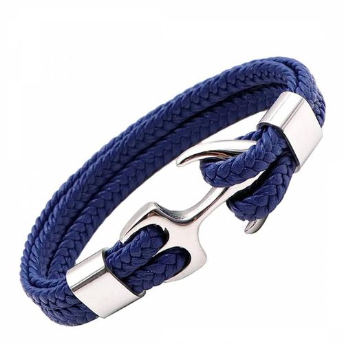 Silver & Blue Leather Nautical Bracelet - Stephen Oliver - Modalova