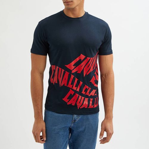 Navy Logo Graphic Cotton T-Shirt - Cavalli Class - Modalova