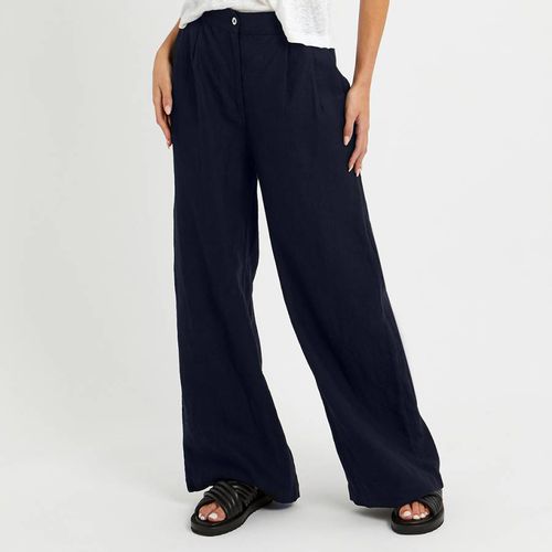 Navy Linen Pleated Trouser - NÂ°Â· Eleven - Modalova