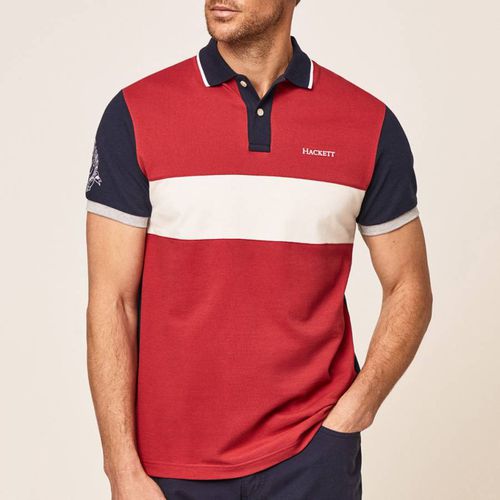 Red Colourblock Cotton Polo Shirt - Hackett London - Modalova