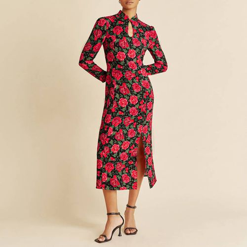 Green Mandarin Collar Rose Print Dress - Albaray - Modalova