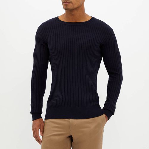 Navy Ribbed Crew Neck Jumper - Gianni Feraud - Modalova