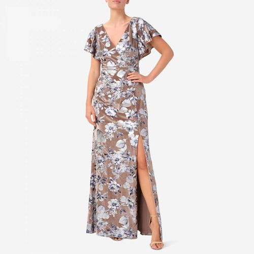 Multi Foiled Velvet Floral Print Maxi Dress - Adrianna Papell - Modalova