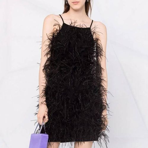 Black Square Neck Feather Dress - Michael Kors - Modalova