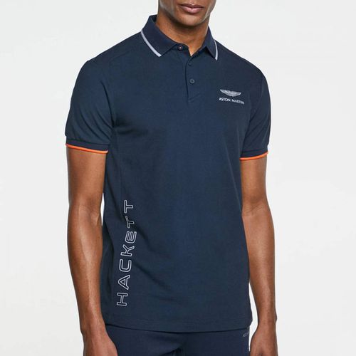 Navy AMR Logo Cotton Blend Polo Shirt - Hackett London - Modalova