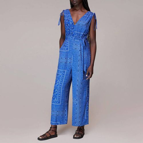 Blue V-Neck Printed Jumpsuit - WHISTLES - Modalova