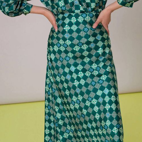 Green Printed Silk Bias Midi Skirt - WHISTLES - Modalova