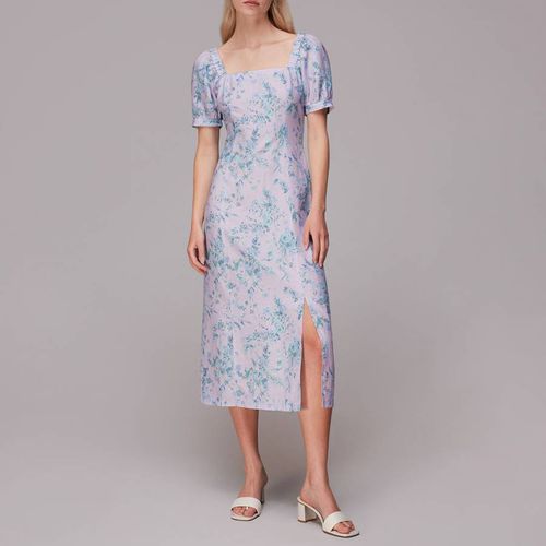 Lilac Floral Print Linen Blend Midi Dress - WHISTLES - Modalova