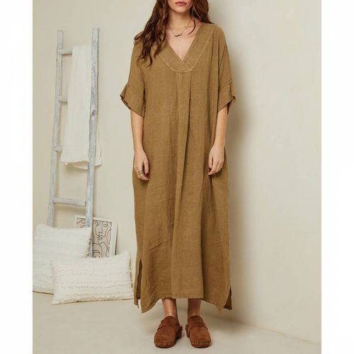 Camel V Neck Linen Maxi Dress - Rodier - Modalova