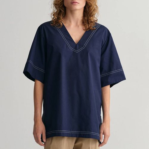 Navy Rel Contrast Stitch Cotton Top - Gant - Modalova